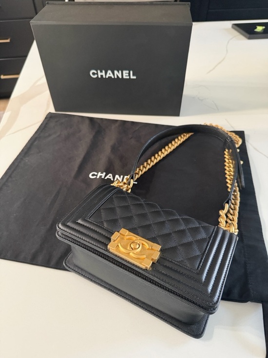 CHANEL Handbags - Chanel Black Quilted Leather Boy Bag with Gold Chain